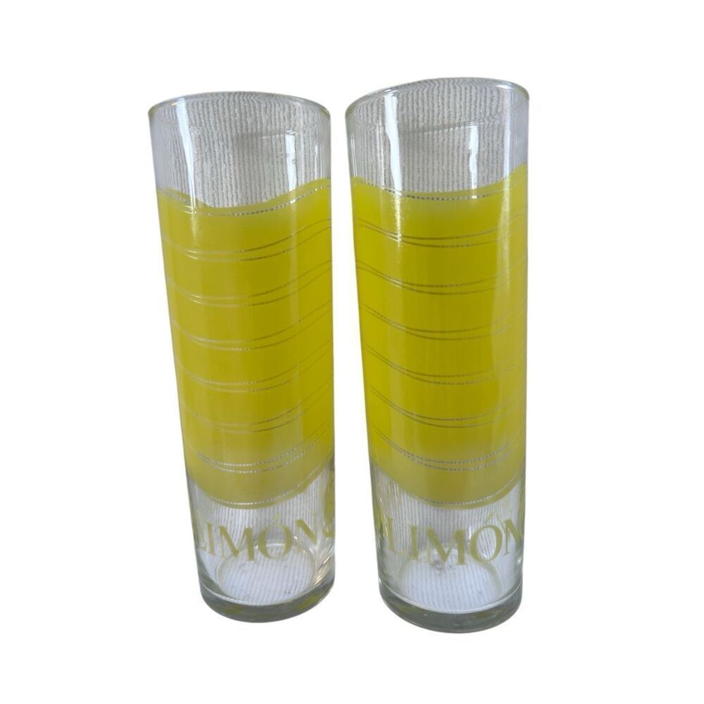 Set of 2 Bacardi Limon Rum Tall Cocktail Collins Glasses Vibrant Yellow